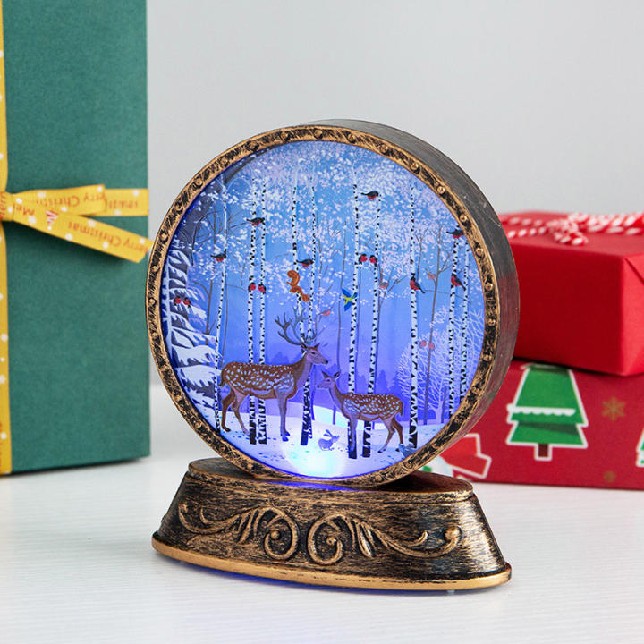 unidad de farolillo navideño con forma de globo de nieve, luz LED parpadeante, diseño de Papá Noel y reno.