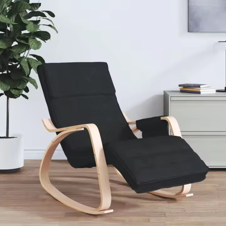 vidaXL Silla mecedora de tela negro en color Negro y marrón/Gris claro y blanco/Taupé y más | cómodas modernas ergonómicas para comedor cocina salón hogar - 1