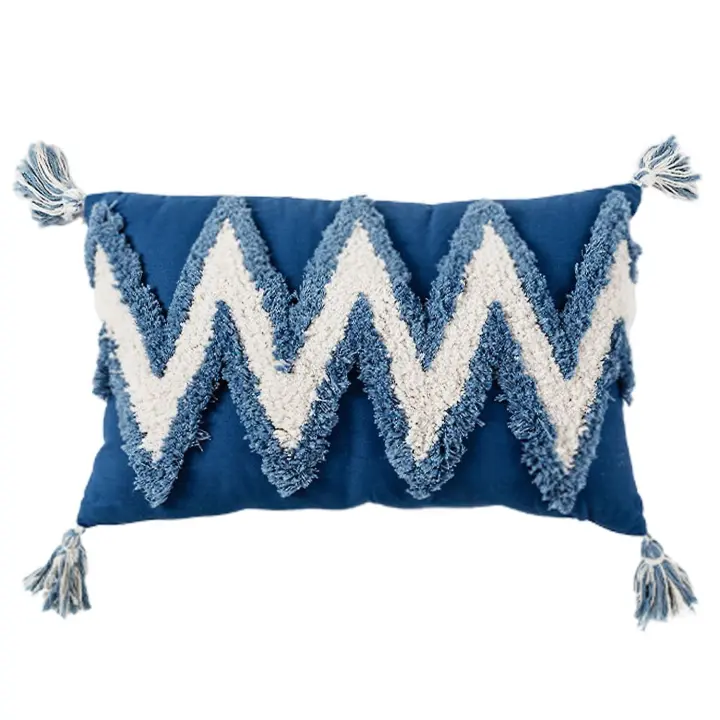 Throw Pillow Covers Boho Moderna Decoración Azul Tufted Fringe Sofá Fundas de Colchón PARA EL Dormitorio Living - 1