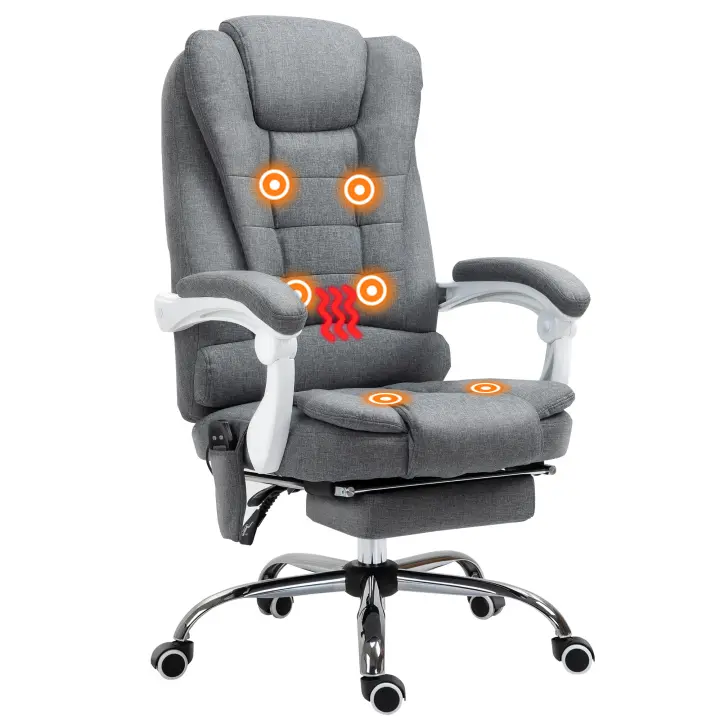 Vinsetto Silla de Masaje con 6 Puntos de Masaje Silla de Oficina Silla de Escritorio Reclinable con Altura Ajustable Función de Calentamiento Reposapiés y Control Remoto 65x70x111-119 cm Gris - 1