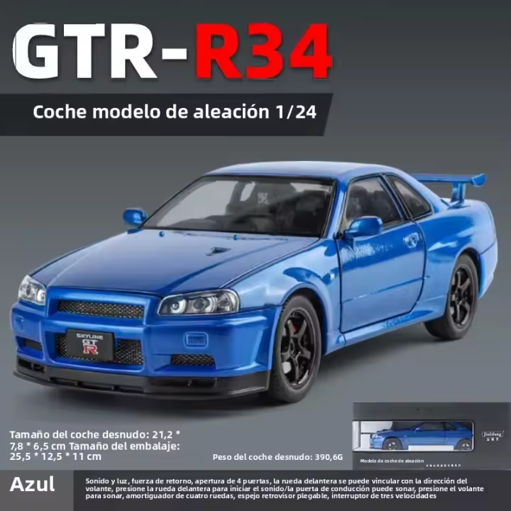 Modelo De Coche De Escala 1:24 GTR-R34 En Aleación Con Efectos De Sonido Auténticos Juguete Coleccionable De Alta Calidad Para Niños Y Adultos - 1