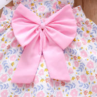Conjunto De 2 Vestidos Y Sombreros Para Niñas Verano Estampado Floral Con Lazo Sleeves Volantes Con Suspensión Vestido De Polyester Para Bebés De 1-2 Años - details 8