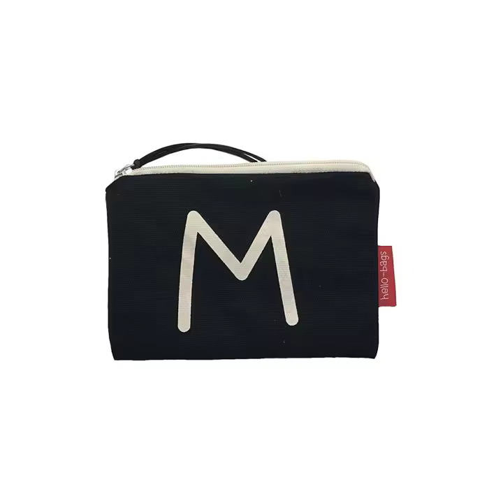 Hello-Bags. Bolso Monedero / Billetero / Tarjetero con cremallera y forro interior. Exterior: Algodón 100%. Incluye sobre kraft de regalo. Modelo: "M". Crudo / Negro. 14x10 cm. - 1