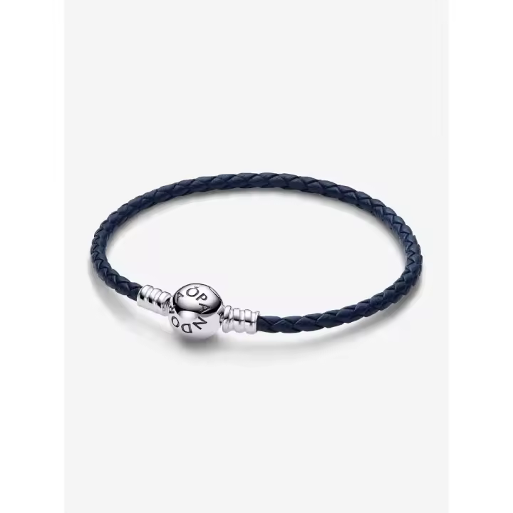 Pandora Moments - Plata de Ley Pandora - Pulsera de cuero atado Azul con Cierres - 1