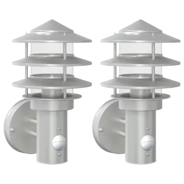 vidaXL Apliques de exterior con sensor 2 uds acero inoxidable Color Negro,  Plateado, y mas - 1