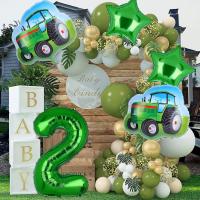 5 globos de tractor, globo de aluminio Mylar con número de cumpleaños de tractor verde, tema de granja, suministros para fiesta de cumpleaños número 2, decoración - details 3