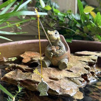 Estatua De Tortuga De Pesca Con Cordón Creativa Figura De Resina Simulación Animal Ornamento Para Jardín Y Decoración Del Hogar - details 1