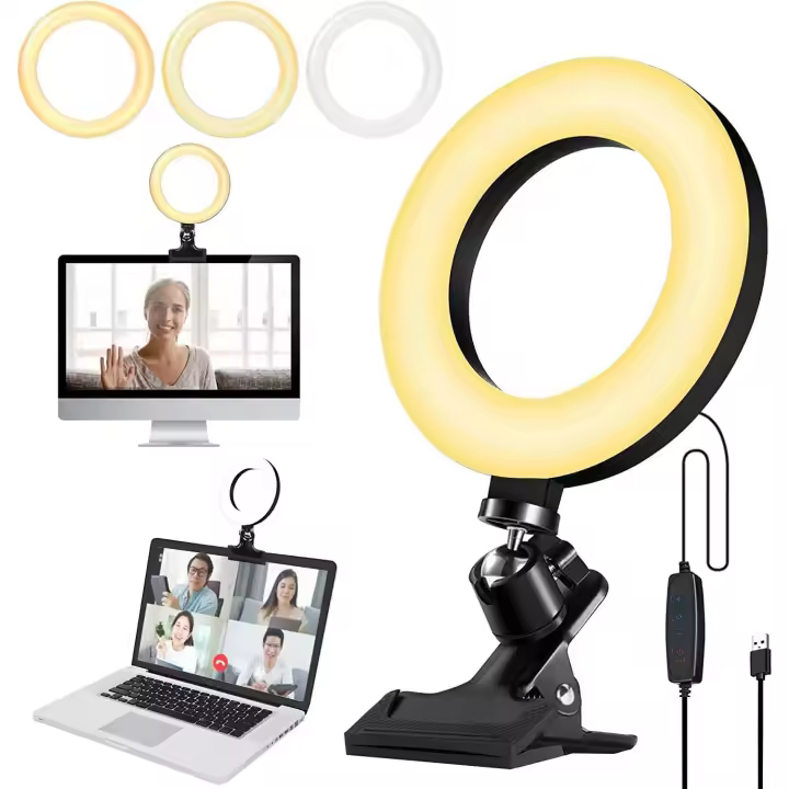 Anillo de Luz Videoconferencia 15cm 6" Aro de Luz para Grabación de Videos de Móvil 360° Giratorio de Mesa Luz con Clip de Resorte y Trípode para Móvil Selfie Laptops Youtube Tiktok Maquillaje - 1