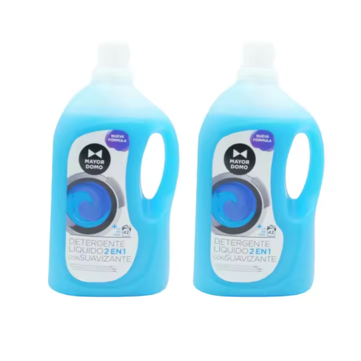 PACK DE 2 MAYORDOMO Detergente Líquido 2en1 50 lav 3L solución completa que combina detergente y suavizante en un solo producto, ofreciendo limpieza y suavidad en cada lavado. Con su fórmula avanzada, es ideal para todo tipo de telas y colores - 1