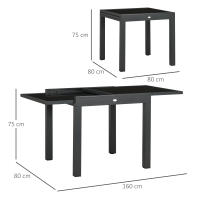 Outsunny Mesa de Jardín Extensible de Aluminio Mesa de Comedor Rectangular con Encimera de Vidrio Templado Carga 50 kg para Terraza 80-160x80x75 cm Negro - details 2