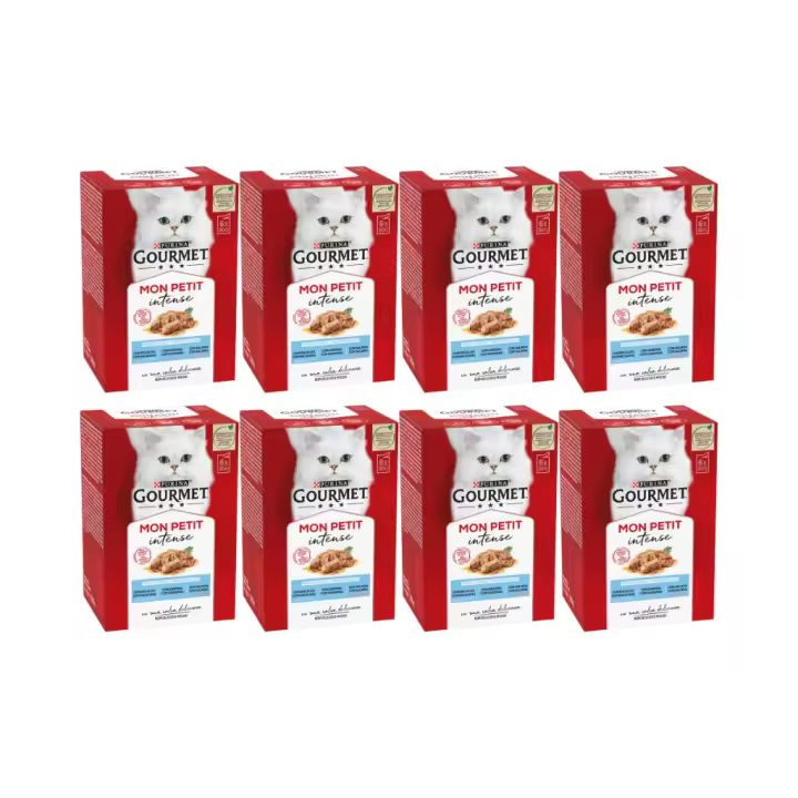 GOURMET - Mon Petit (48x50 gr) - Selección de Pescados (Bacalao, Sardina y Salmón) (8 Cajas de 6x50 gr) - 1