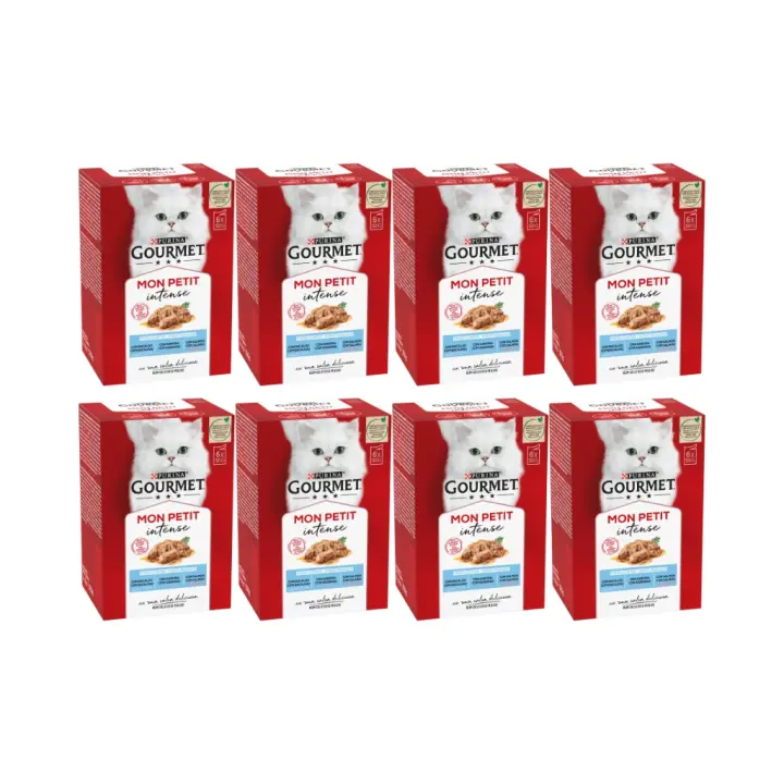GOURMET - Mon Petit (48x50 gr) - Selección de Pescados (Bacalao, Sardina y Salmón) (8 Cajas de 6x50 gr) - 1