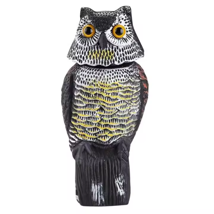 Espantapájaros realista con Cabeza giratoria y Sonido, señuelo de búho, Protección Contra Plagas, espantapájaros para Jardín y patio - 1