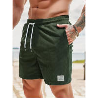 Nuevos Pantalones Cortos De Corduroy Para Hombre Verano Color Sólido Con Cordones Estilo Casual Cierre De Cordón Talla Media - details 36