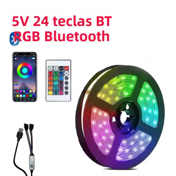 Tira De Luces LED Flexible USB 5V Con Control Remoto Bluetooth 24 Teclas RGB Para Decoración De Habitaciones Luz De Fondo Para TV - 1