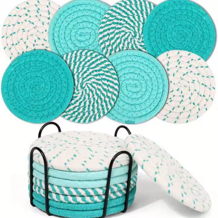Juego De 8 Tapetes De Algodón Tejido Con Soporte Para Protección De Mesas Decoración De Mesa Restaurantes Y Cafeterías - 1