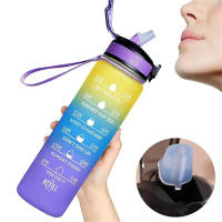 Botella De Agua Deportiva De 1L Con Marca De Tiempo Y Color Gradiente Resistente a Fugas Para Oficina Gimnasio Exterior - details 6