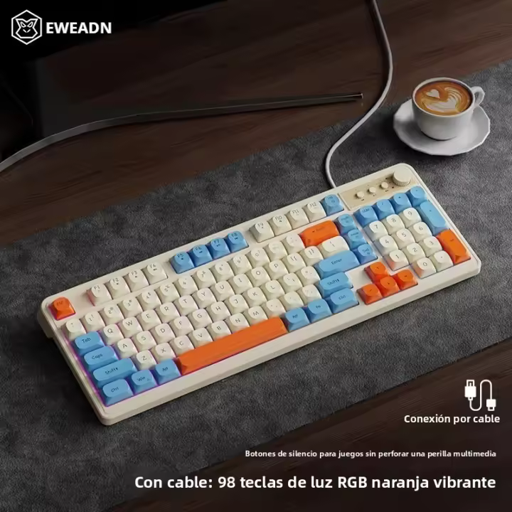 Teclado De Juego Y Oficina EWEADN G98 Con Retroiluminación Arco Iris 98 Teclas Con Botón Multimedia Para PC Windows Y Laptop - 1