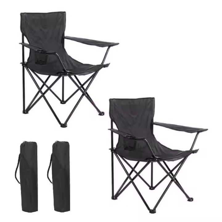 Set de 2 Sillas camping plegable portátil sillas pesca camping playa con reposabrazos y bolsa de transportesenderismo trekking - 1