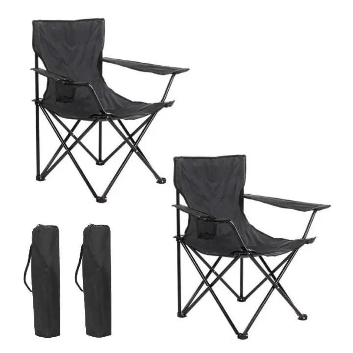 Set de 2 Sillas camping plegable portátil sillas pesca camping playa con reposabrazos y bolsa de transportesenderismo trekking - 1