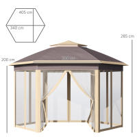 Outsunny Carpa Plegable 4,05x3,4x2,85 m Cenador de Jardín Hexagonal con Doble Techo 6 Mosquiteras Desmontables Bolsa de Transporte Altura Ajustable en 3 Niveles y Anti-UV para Fiesta Patio Beige - details 2