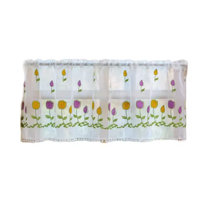 Cortina Corta De Tule Con Bordado De Flor Pequeña Para Cocina Y Sala De Estar Bloqueo De Luz Partición De Armario Cortinas Pequeñas - 1