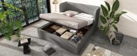 Cama tapizada 160x200, Cama Doble Cama de almacenamiento hidráulico con soporte lateral amplios y tapa de somier extraible, somier con somier de lámparas y Espacio de almacenamiento, Lino, Gris, sin colchón - details 4