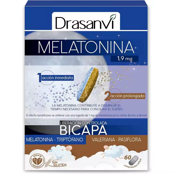 Melatonina Bicapa Drasanvi 1,9 Mg con Triptófano, Pasiflora y Valeriana | Doble Acción - 1