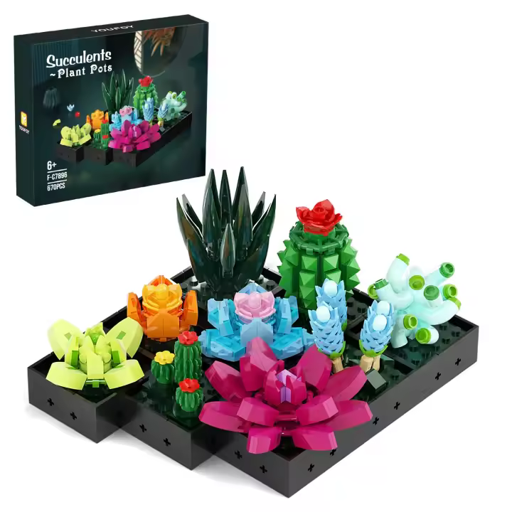 Kit De Bloques De Construcción Para Plantas De Suculentas 682PCS Set De Decoraciones De Escritorio Juguete Para Niñas Regalo De Navidad Incluye Plantas En Macetas - 1
