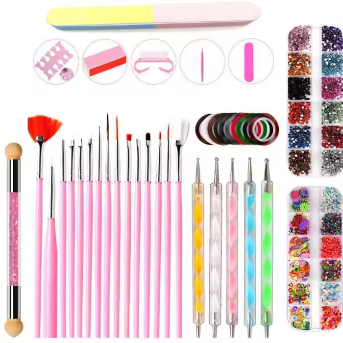 Kit de decoración de uñas, pegatinas para uñas de manicura, pinceles para decoración de uñas con diamantes, pincel para decoración de uñas - 1