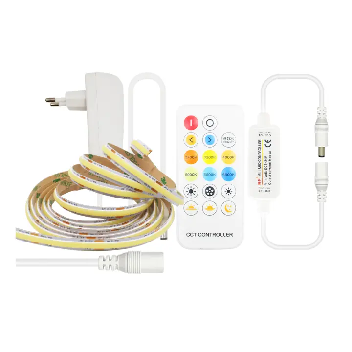 Tira De Luz LED COB Flexible 1-5M 24V CCT WW CW Dimmable Con RF 17Teclas Remote Iluminación Lineal De Alta Brillo Para El Hogar - 1