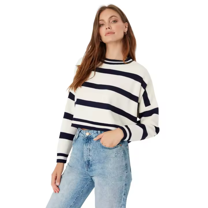 Trendyol Black Crop Striped Knitwear Sweater Twoaw23Kz00205 - 1