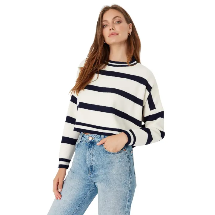 Trendyol Black Crop Striped Knitwear Sweater Twoaw23Kz00205 - 1