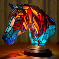 Lámpara De Mesa Serie Animal Vidrio Tatuado Gato Dragón Lobo Caballo Águila Delfín Tortuga Elefante Sirena Luz Nocturna - details 8