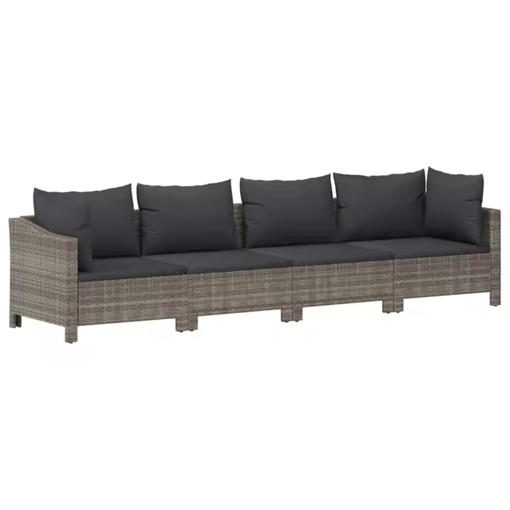 vidaXL Set de muebles de jardín 4 pzas y cojines ratán sintético gris - 1