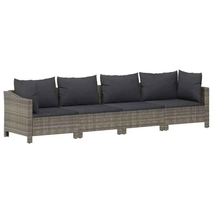 vidaXL Set de muebles de jardín 4 pzas y cojines ratán sintético gris - 1