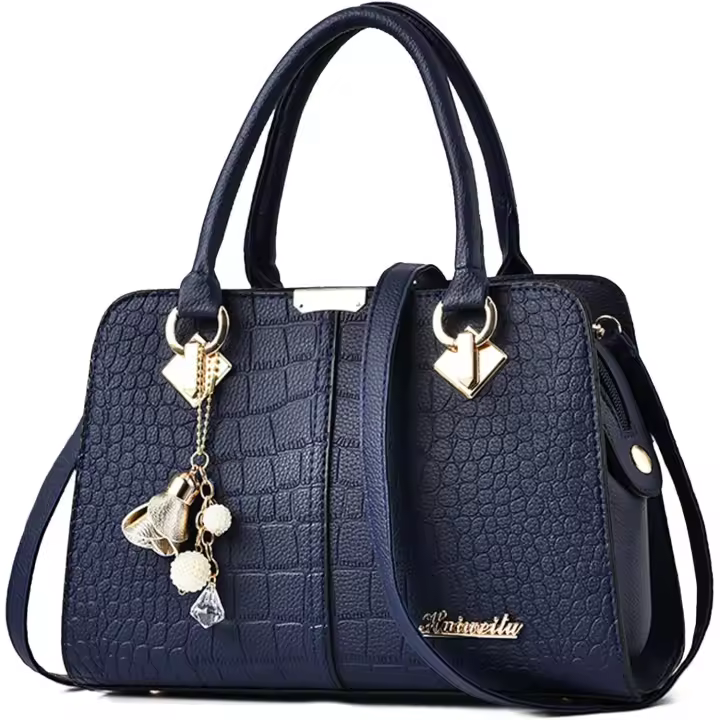 Bolsos de mano para mujer, bandolera con colgante de moda, elegante bolso de hombro de piel sintética, bolso de compras para fiesta y trabajo, color azul - 1