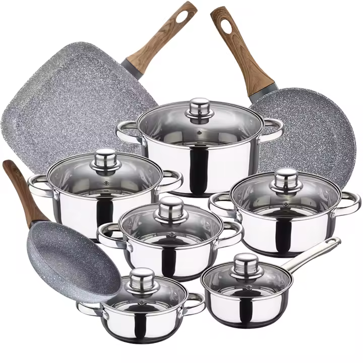 Batería de Cocina 12 Piezas San Ignacio Cassel en Acero Inoxidable con Sartenes y Asador - 1