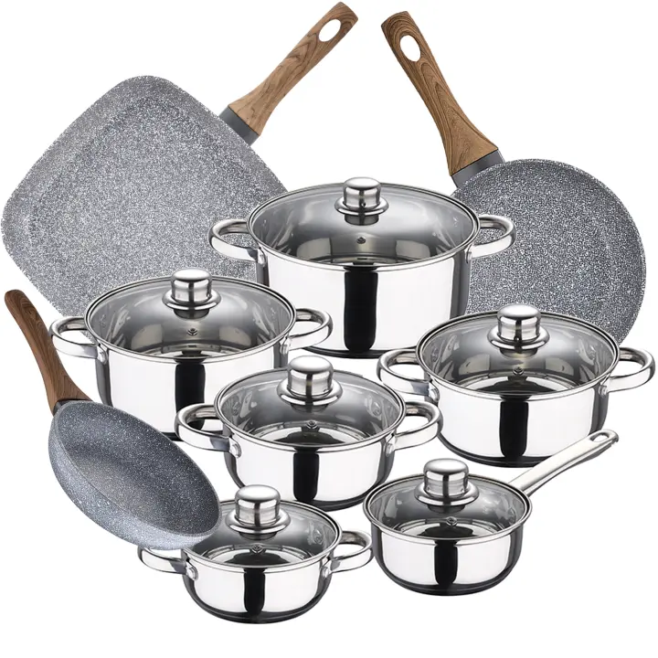 Batería de Cocina 12 Piezas San Ignacio Cassel en Acero Inoxidable con Sartenes y Asador - 1