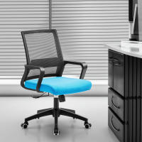 ORION91 Silla ESENTIAL de Oficina con Ruedas – Color Negro 🖤, Respaldo Ergonómico Transpirable Malla negra y Asiento azul claro 56,5x89cm Oficina Teletrabajo - SpazioLuzio - details 2