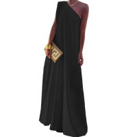 Vestido Largo De Hombro Solo Con Cuello Diagonal Elegante Vestido Sin Mangas A-Line Suave Para Fiesta Casual Verano Largo Vestido De Noche Moda - details 3