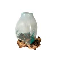 Gissed-Vaso de Vidrio Soplado sobre Madera Natural - Arte en Fusión, Decoración Rústica para el Hogar - details 2