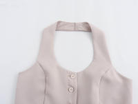 Conjunto De Vestido Y Pantalones Anchos Para Mujer TRAFZA Estilo Retro Sin Espalda Halter Collar Delgado Botones + Cintura Alta Pleated Con Bolsillos - details 6