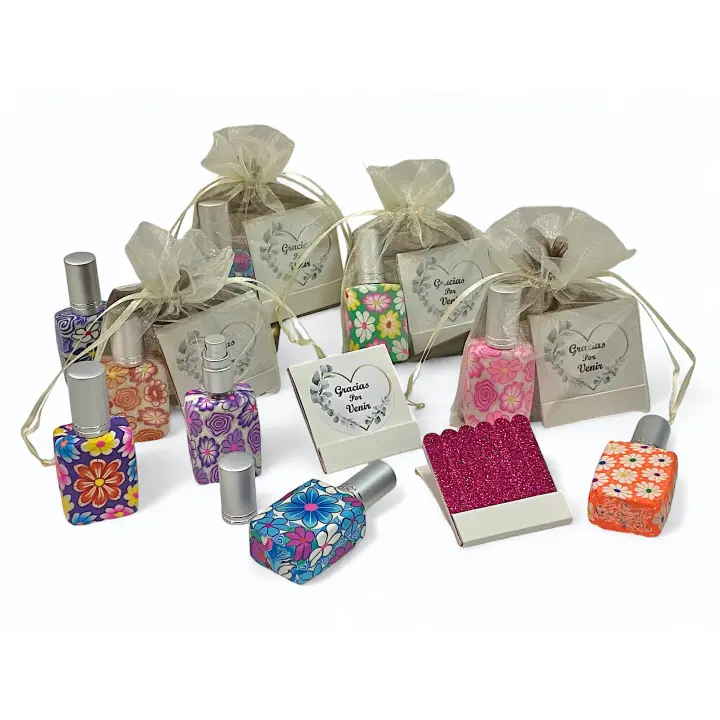 Lote de 10/15 perfumador de cristal y estuche de lima de uñas vintage con mensaje de agradecimiento a tus invitados en bolsa de regalo - regalos para invitados de boda comuniones bautizos aniversarios cumpleaños - 1
