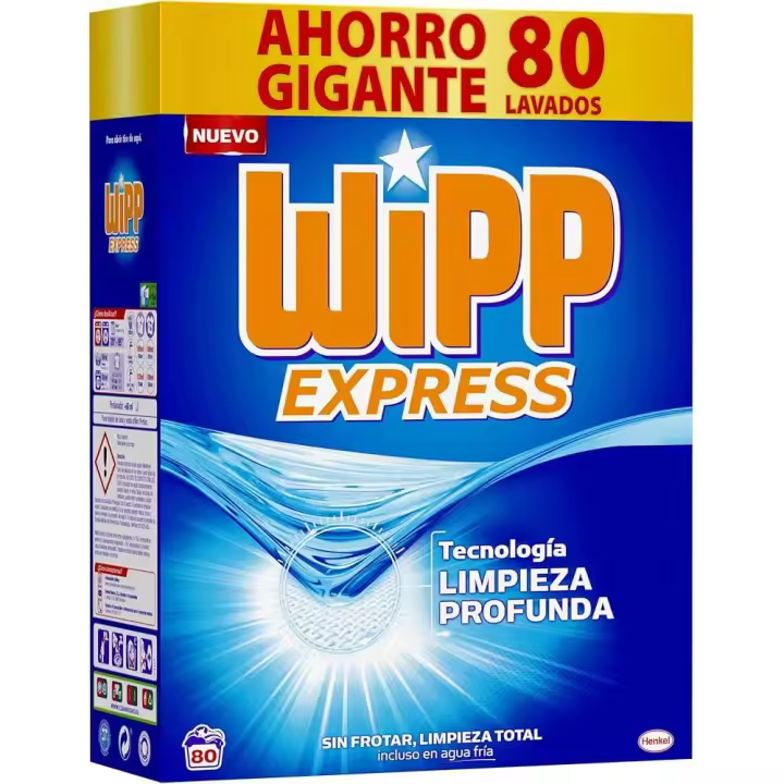 Wipp Express Limpieza Profunda (80 LAVADOS), detergente en polvo quitamanchas, detergente para lavadora para coladas higiénicamente limpias  4Kilos - 1