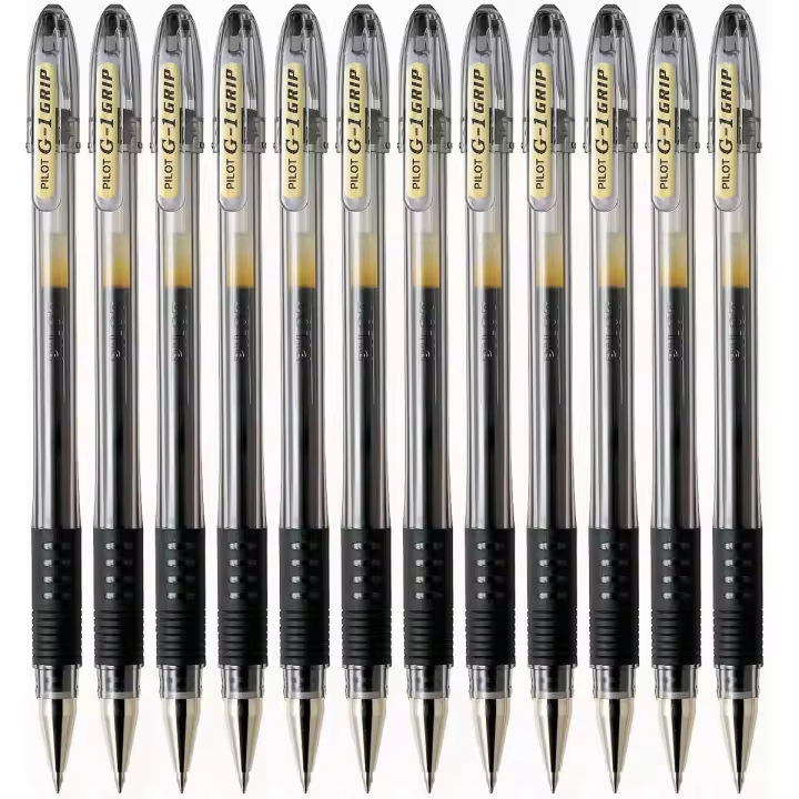 Pilot Bolígrafo G-1 07 Grip Punta Bola Metálica 0,7mm Tinta de Gel Brillante Negro (Pack de 12) - 1