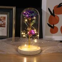 Flor artificial 24K HOJA DE Gold Rose eterna en Vidrio con Luces decoración para el hogar Regalo Cumpleaños Día madre giftsxwz001 - details 2