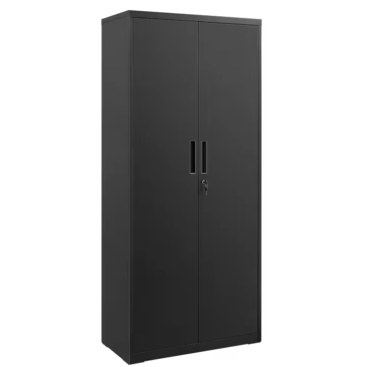 SONGMICS Armario de Almacenamiento de Acero, Armario Multiuso, con 5 Baldas, Puertas Dobles, Cerradura, Armaio de Herramientas, Baldas Ajustables, para Garaje, Estudio, Negro/Gris - 1