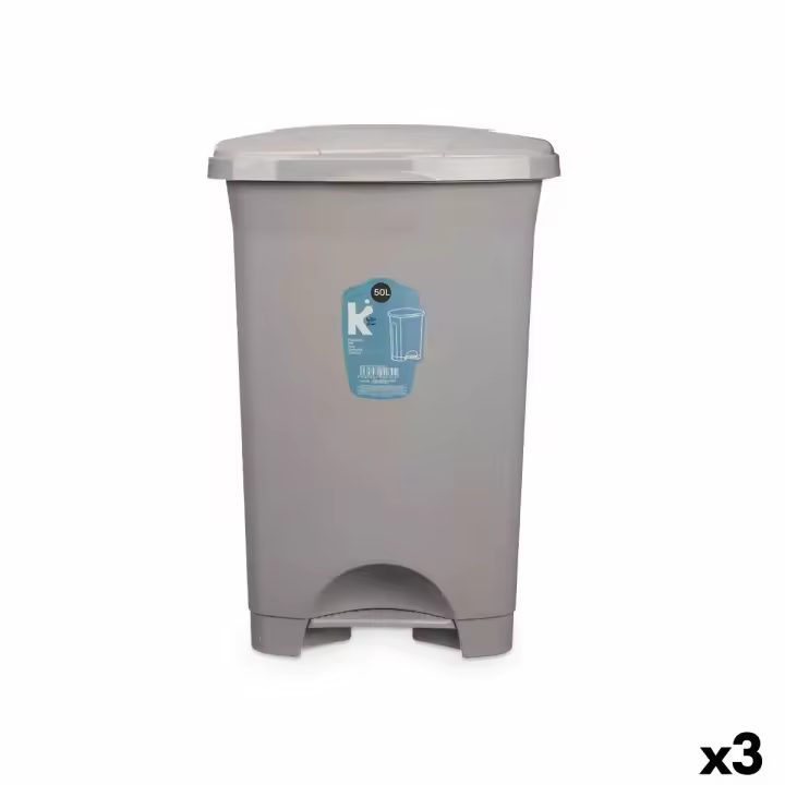 Papelera con Pedal Gris Plástico 50 L (3 Unidades) - 1