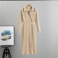 Vestido De Punto Para Mujer Estilo Elegante Cuello Volteado Largo De Manga Acampanado Ajustado Silueta A-Line Midi Cierre De Botón - details 1